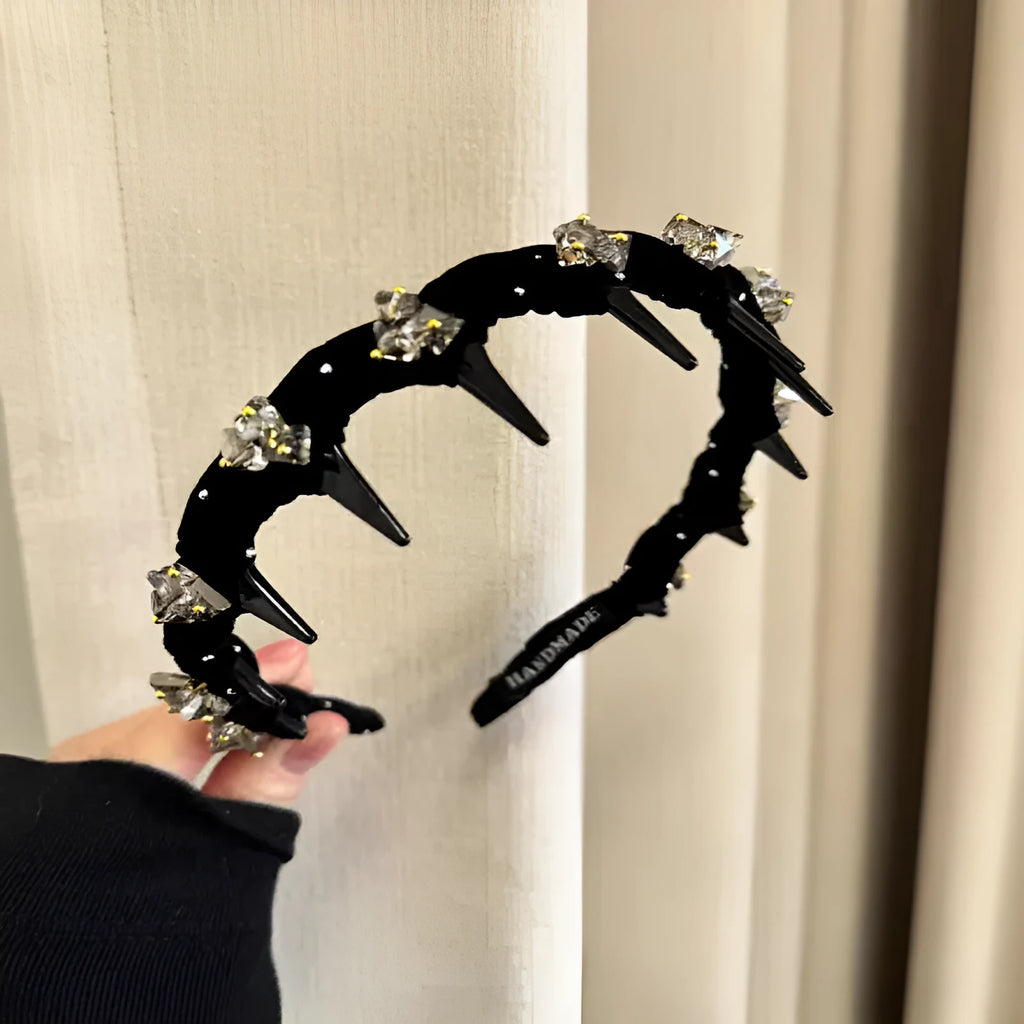 French velvet crystal hairband with non-slip design for face washing and hair styling