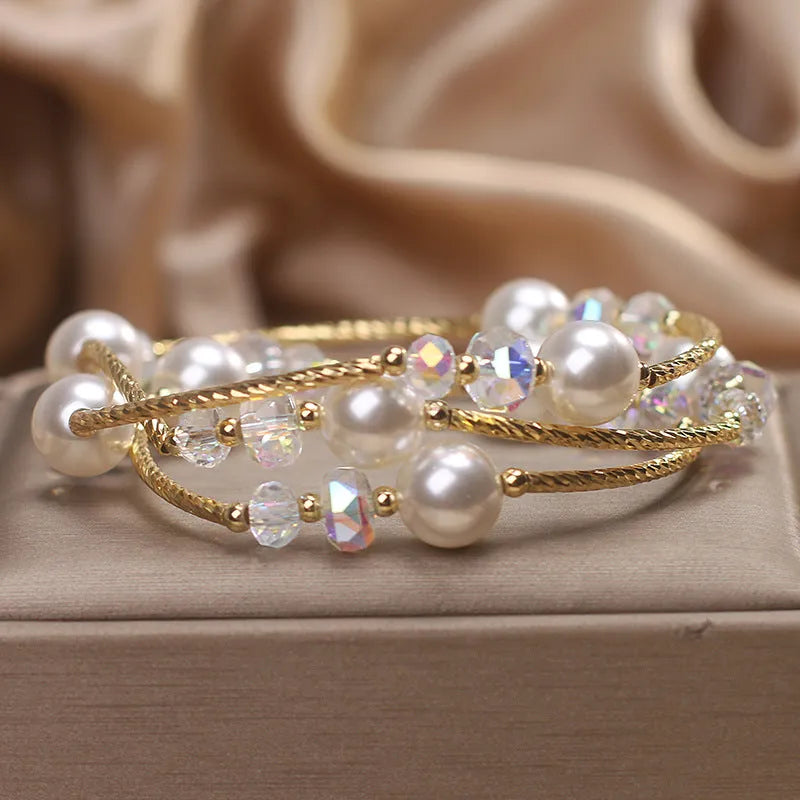 Women's agate multi-layer winding bracelet in white ethnic style