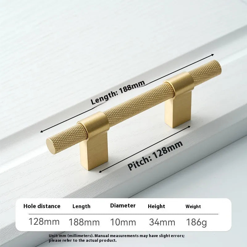 Brass knurled cabinet handle with polished sealed glaze finish in American style