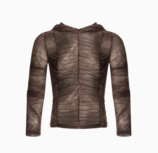 Boys' lightweight ice silk bottoming shirt with printing and pleating details in polyester fabric