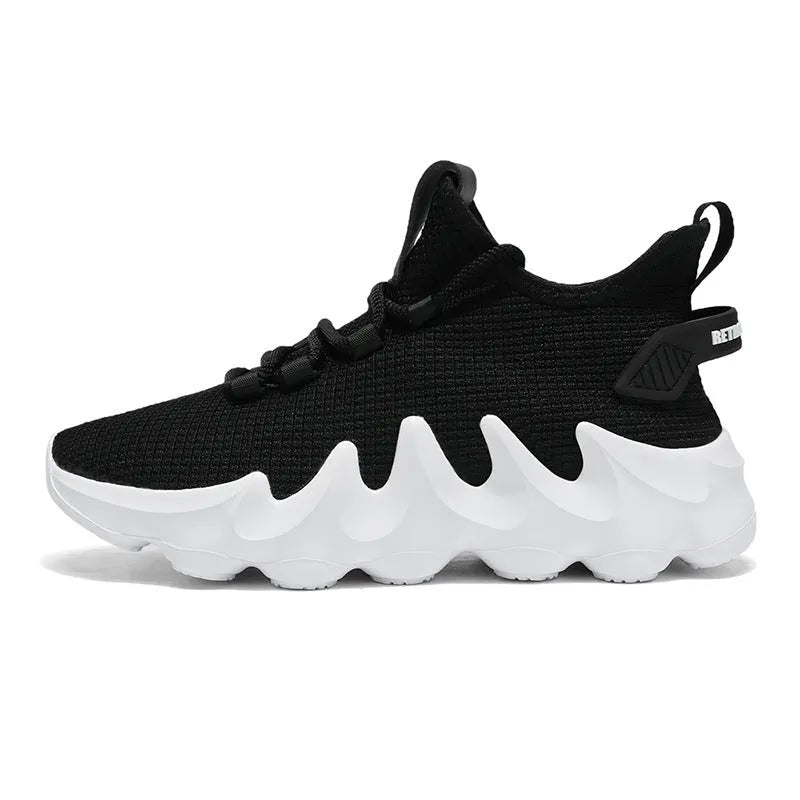 Men's lightweight breathable sock-like shoes in black, low top, round toe, lace-up, flat heel, sports footwear