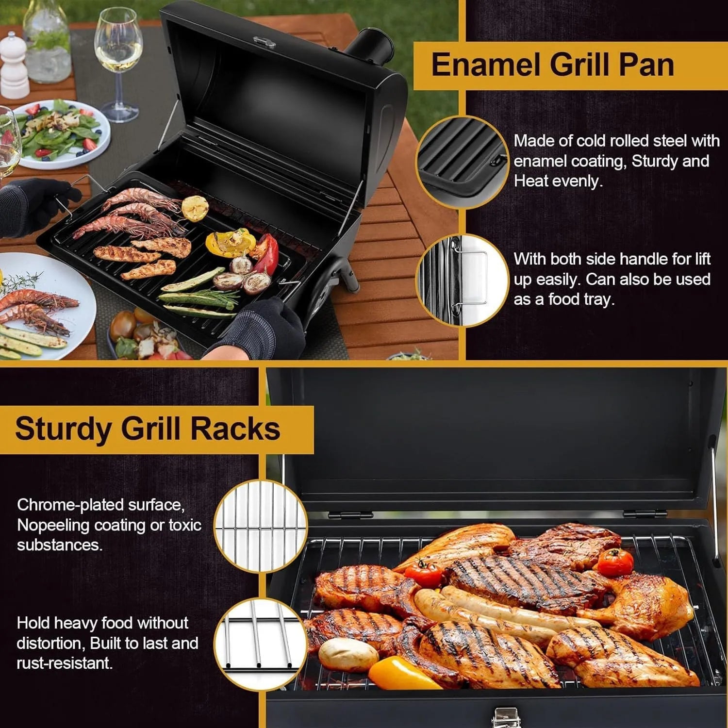 Small folding desktop charcoal barbecue grill with a single cooking grill, shown in a folded position.