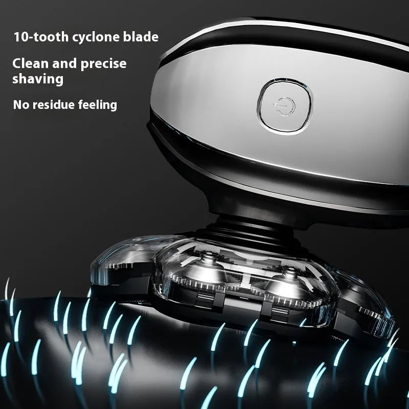 Black rechargeable hair clipper kit with multiple attachments including trimmer, combs, and cleaning brush.
