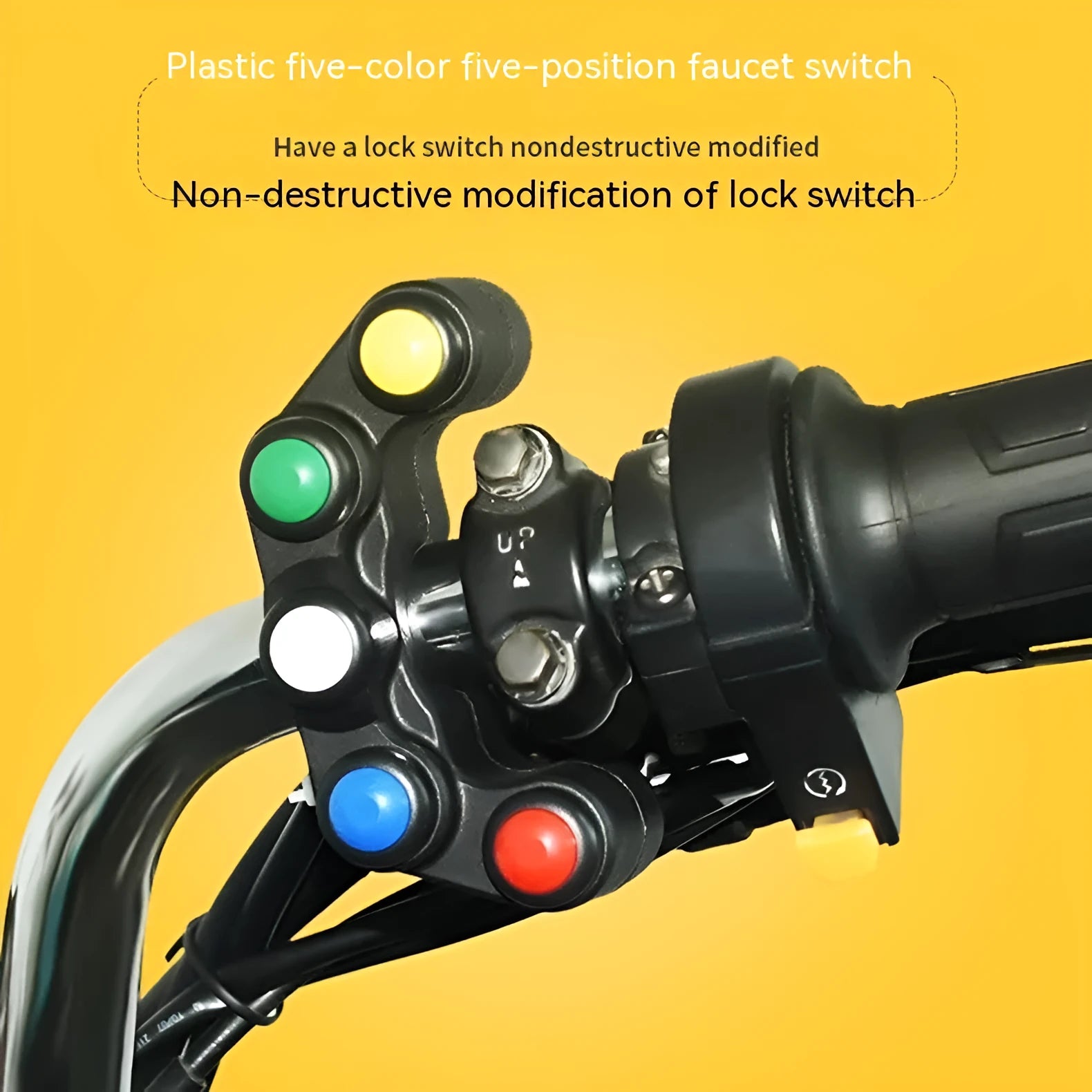 Plastic five-position vehicle electrical switch with red, yellow, blue, green and white buttons