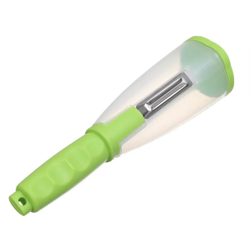 Green multifunctional storage box peeler with built-in rubbish bin for collecting vegetable peelings