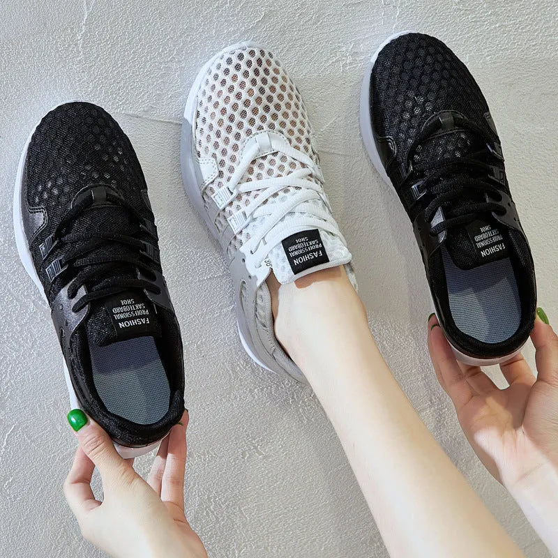 Men's low-top casual sneakers with mesh upper and hollow-out design in white