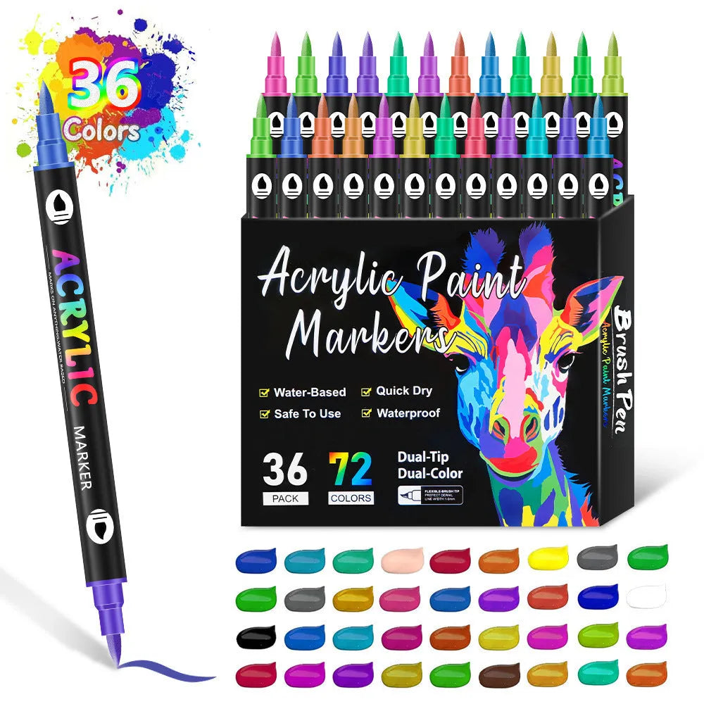 Double-headed acrylic marker pens with washable quick-drying opaque colours for art projects