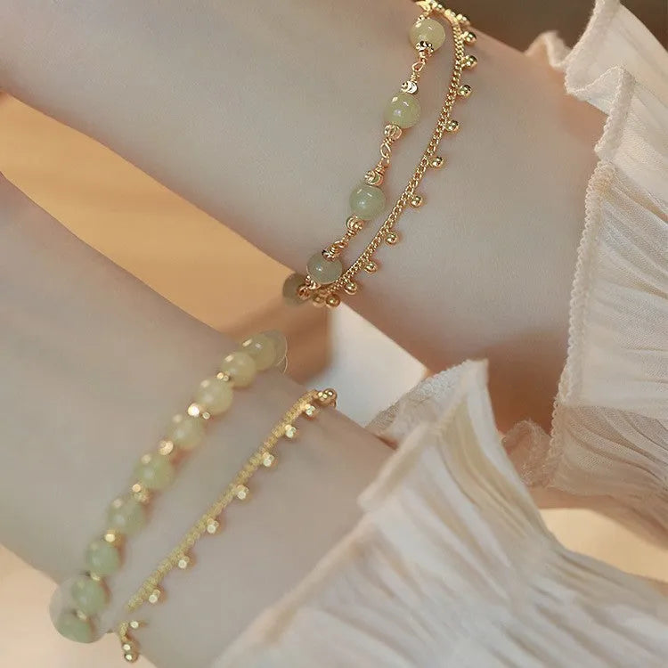 Handcrafted Hetian Jade bracelet with Princess On The Run beaded design for women
