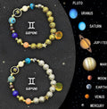 Set of twelve natural stone bead bracelets on an adjustable cord, each for a different Chinese zodiac sign.