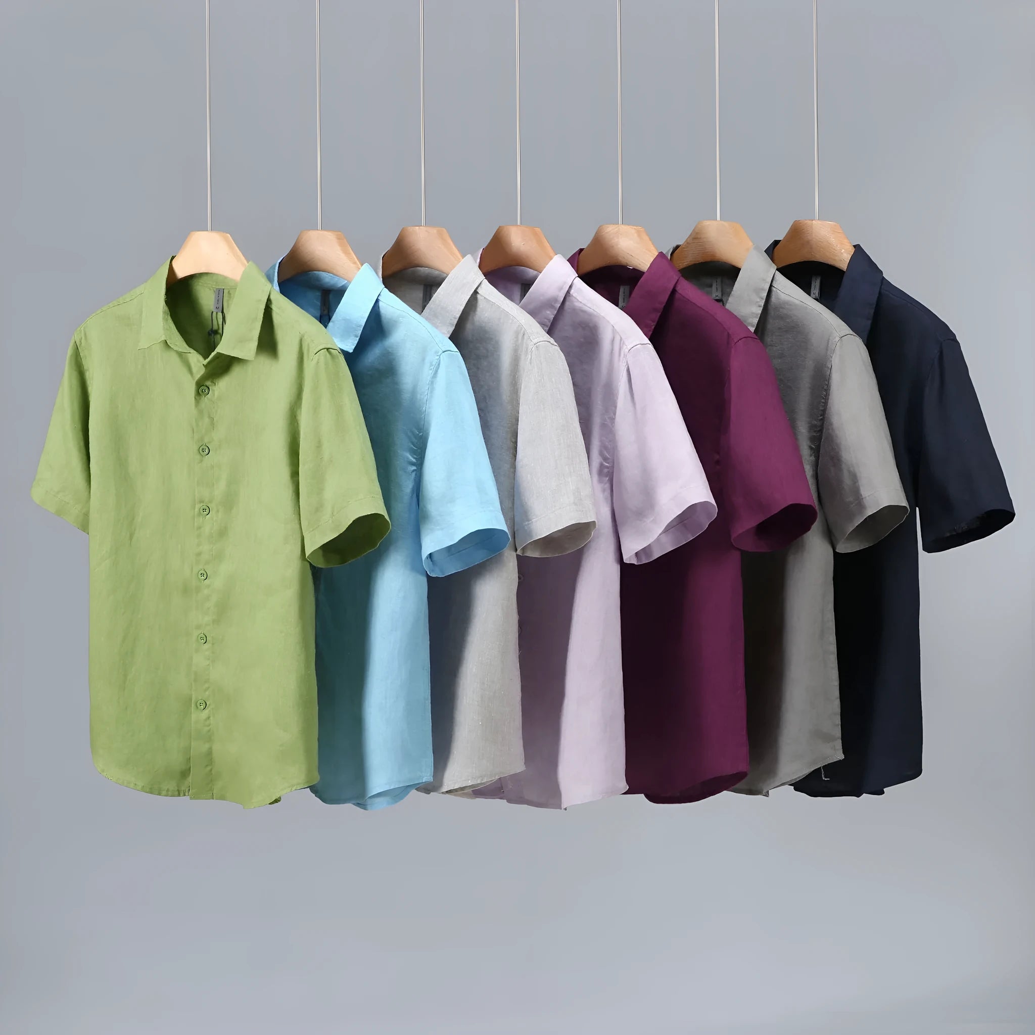 Men's youth short-sleeved linen shirt in cardigan style with regular fit