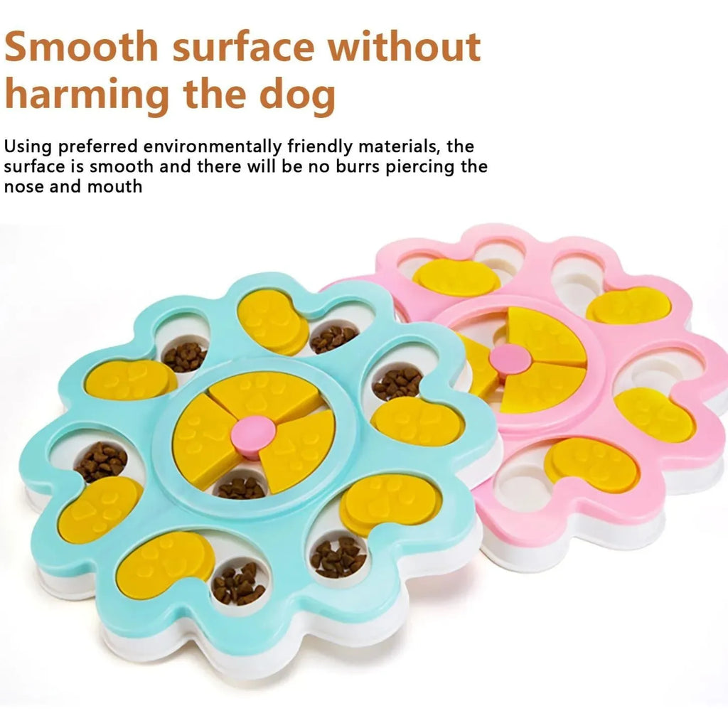Flower-shaped dog puzzle slow feeder bowl, 25cm PP, non-slip, blue grey pink