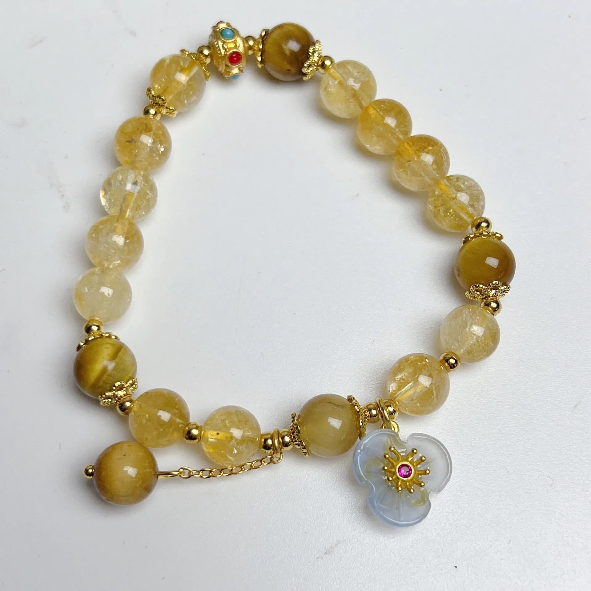 Handmade citrine crystal bracelet with flower tassel detail for women