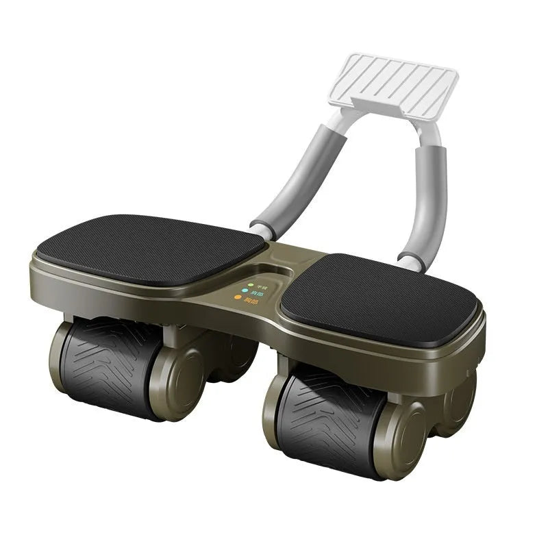 Multi-function four-wheel automatic rebound abdominal wheel in black for core fitness training