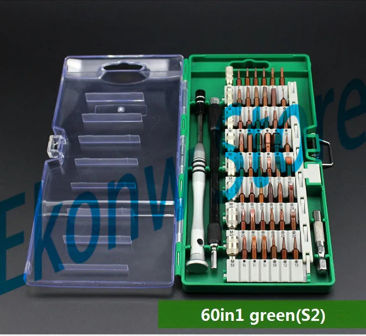 70-piece S2 alloy steel screwdriver set in organised case with multicoloured bits for mobile phone and computer repair