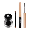 Waterproof smudge-free mascara and eyeliner set in black and brown with application brush
