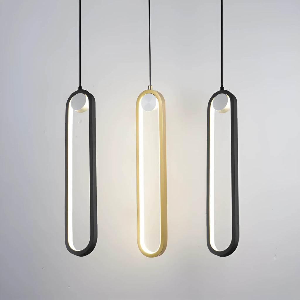 Nordic minimalist oval bedside chandelier in Black A finish showing LED tri-colour ceiling light with aluminium alloy body