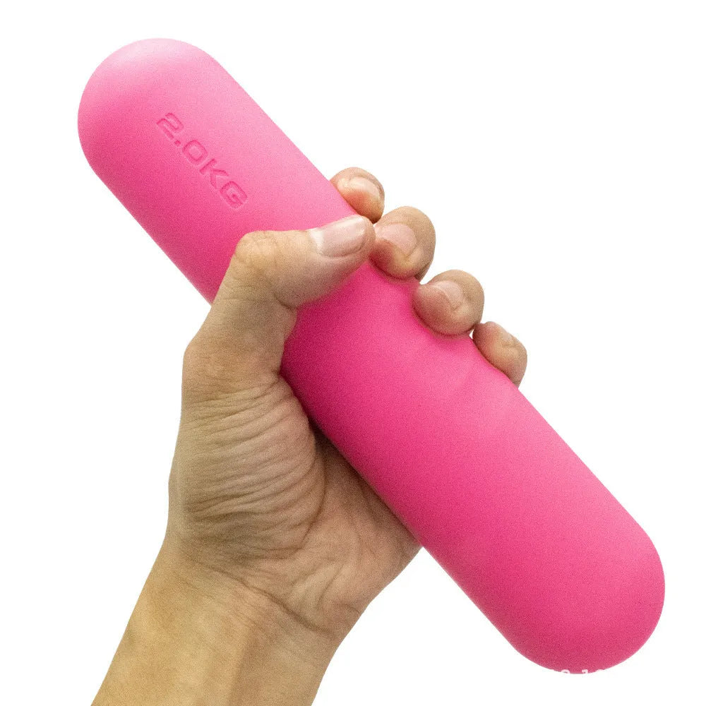 Silicone-edged hand-drawn dumbbell stick fitness equipment in choice of colours and weights.