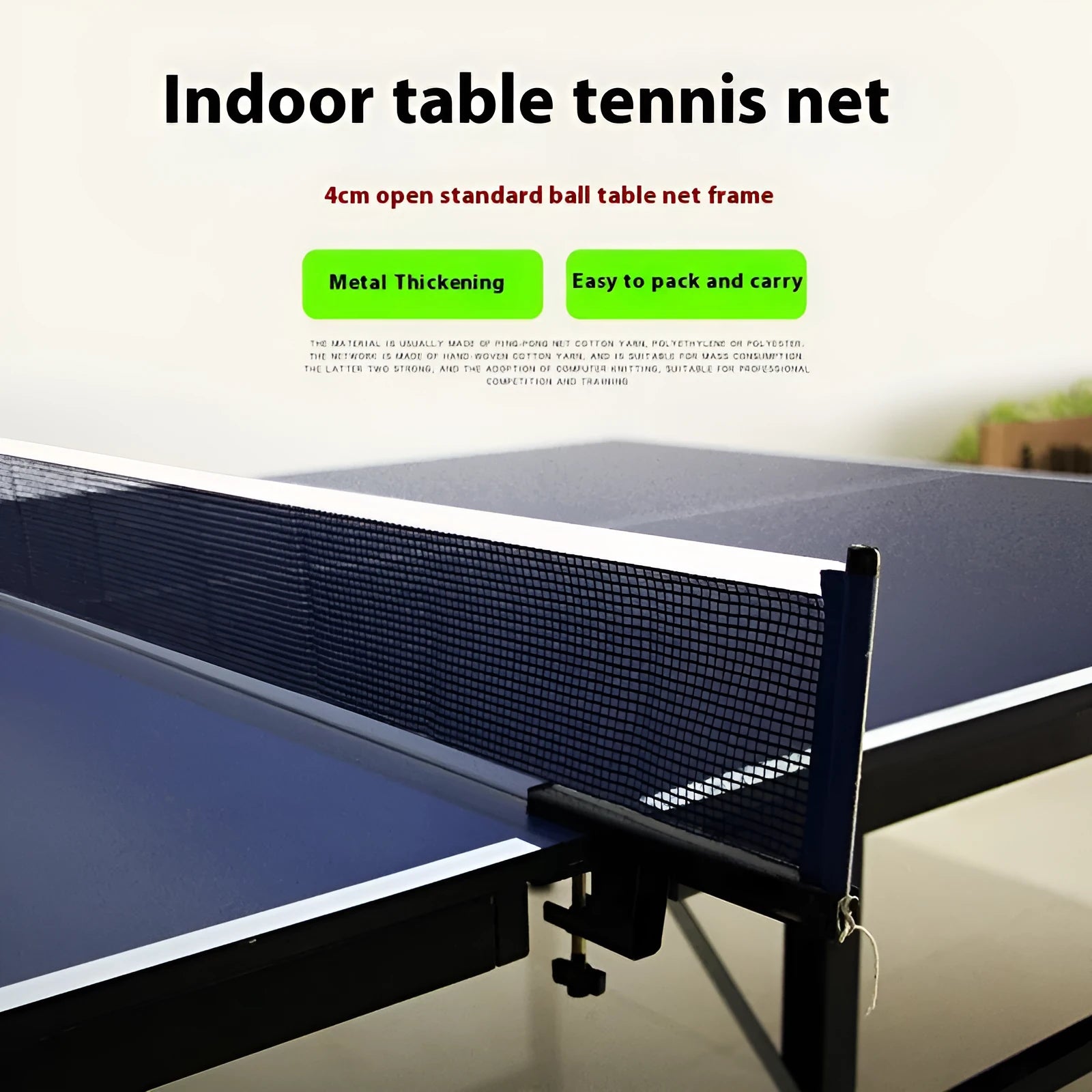 Large thickened universal clip for attaching a table tennis net to an indoor table post.