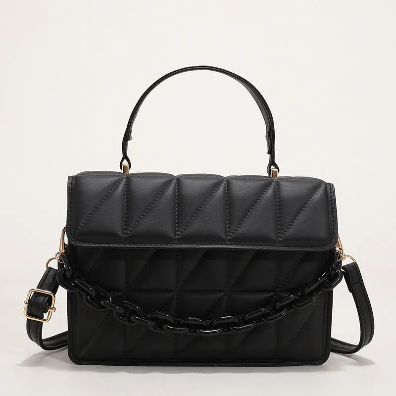 Casual small square PU shoulder messenger bag in black on a white background