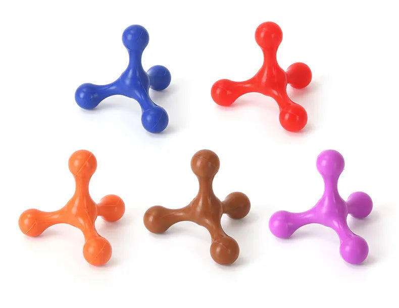 Blue silicone three-legged puppy chew toy for teething relief and dental cleaning