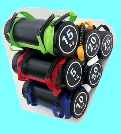 Flat white PVC solid fitness training sandbag for weight lifting in gym.