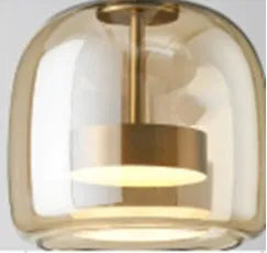 Art glass single head hanging pendant lamp with iron frame, adjustable cable, amber glass shade