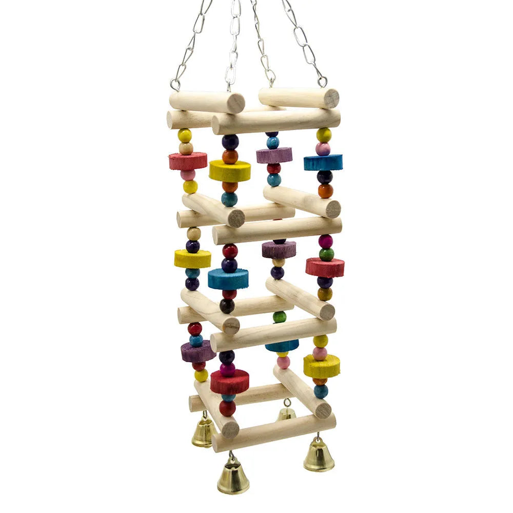 Parakeet bird toy amusement park swing stand with solid wood and metal accessories, 45x10cm
