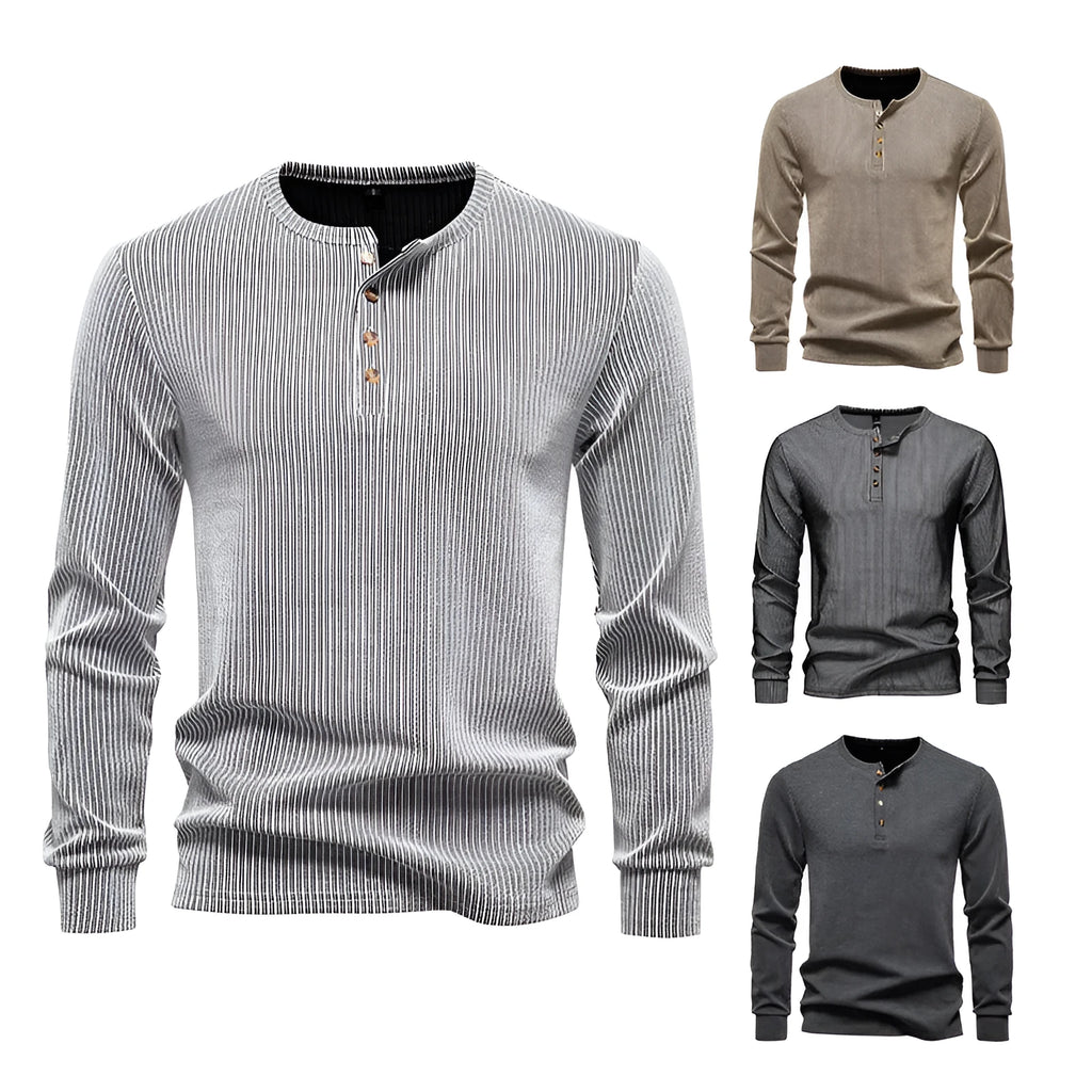 Men's long sleeve slim fit striped sports T-shirt in cotton blend, front view