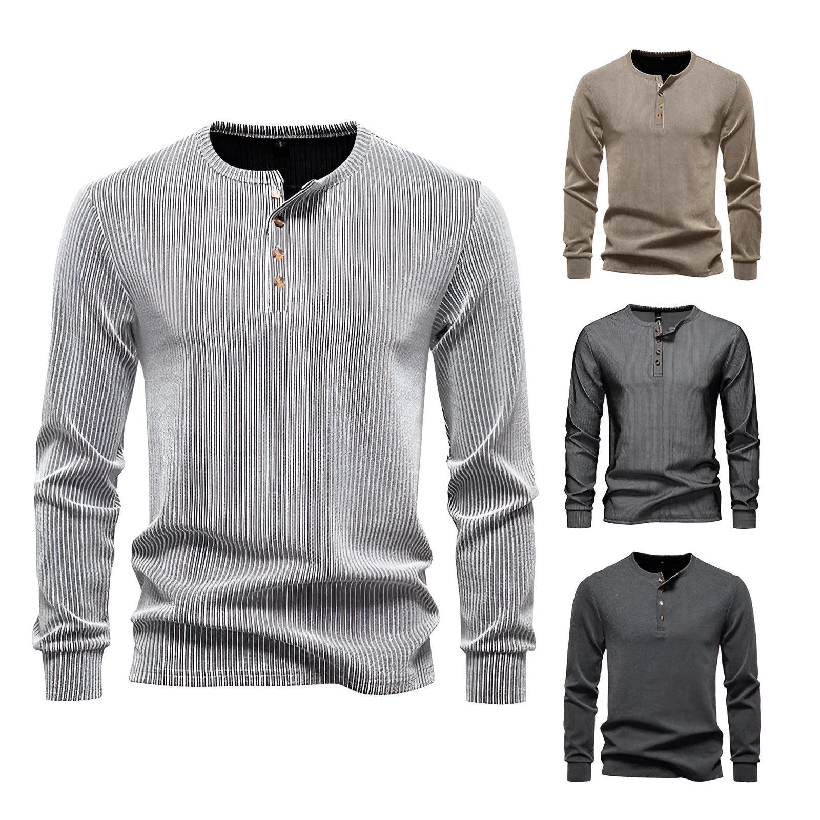 Men's long sleeve slim fit striped sports T-shirt in cotton blend, front view