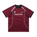 Patchwork quick-drying cotton T-shirt with letter print and stitching, dark red or dark grey, S to XXL