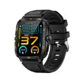 Black outdoor sports smart watch with Bluetooth calling, TFT screen, and silicone strap