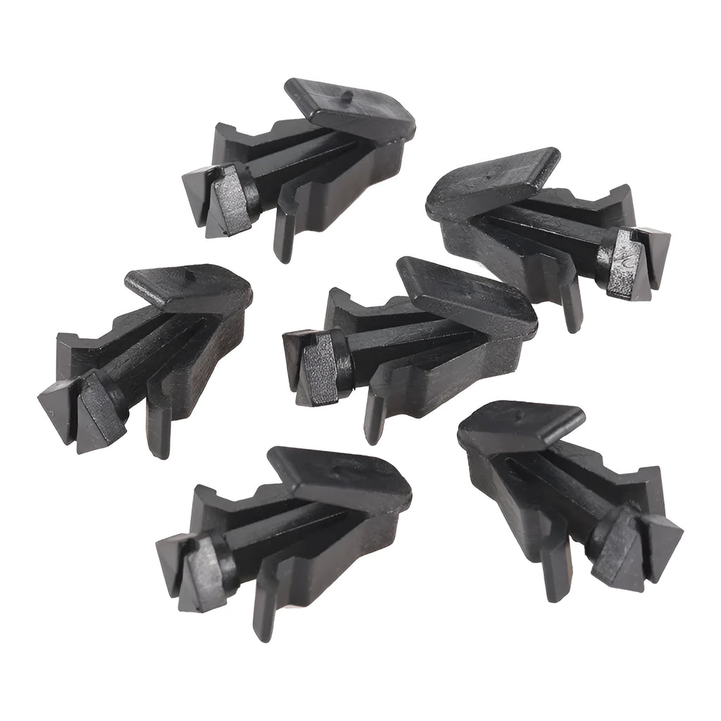 Black plastic Nissan radiator grille fastening clip model 76882-0M060 for bumper cover attachment