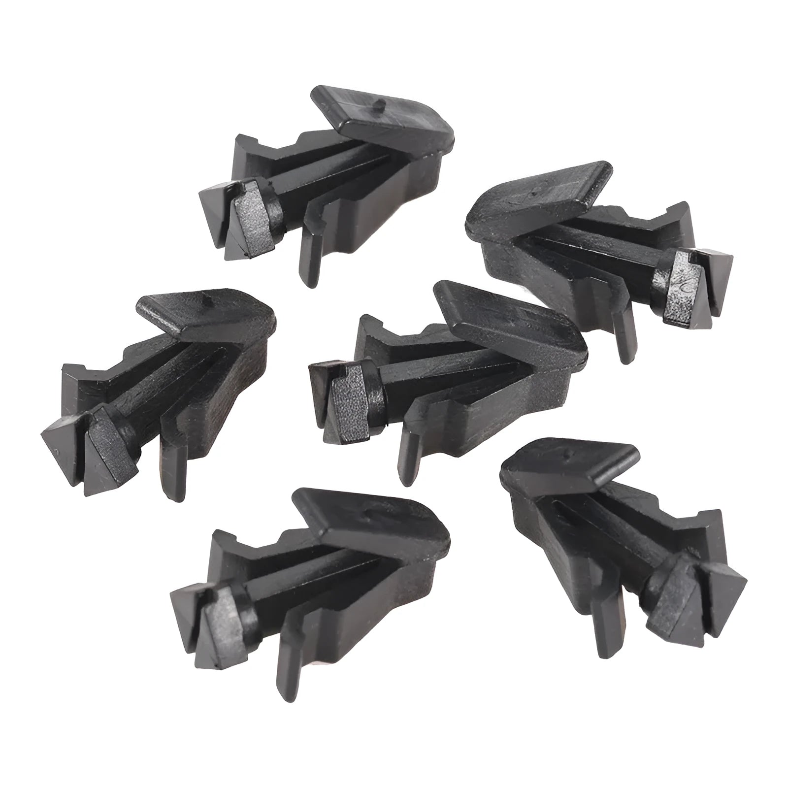 Black plastic Nissan radiator grille fastening clip model 76882-0M060 for bumper cover attachment