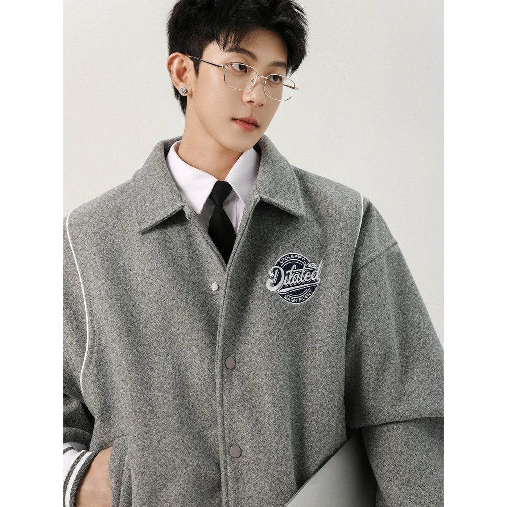 Men's casual patchwork vintage jacket loose fit striped Flower Gray with stick pocket
