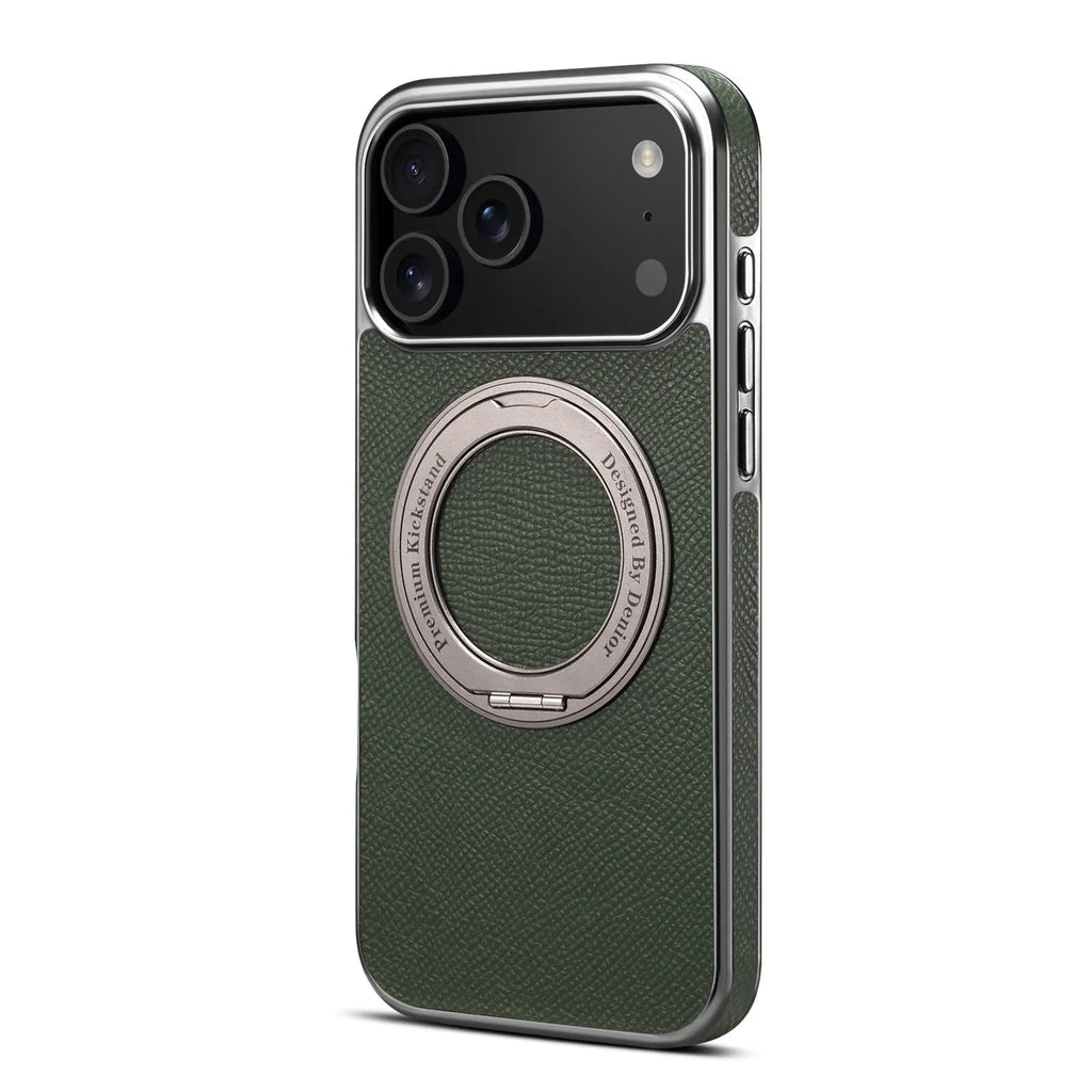 Denior genuine leather electroplating magnetic phone case for iPhone with stand in black