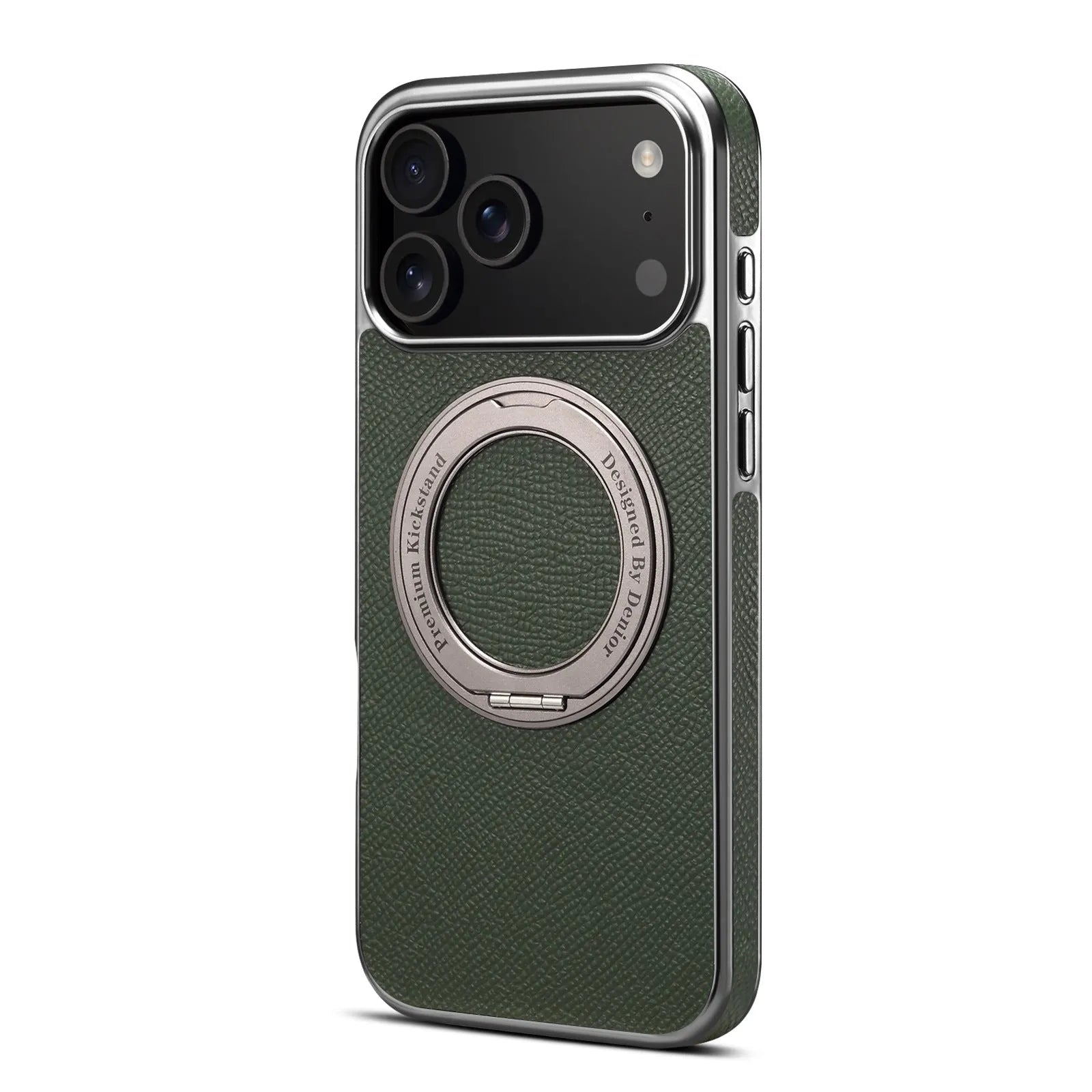 Denior genuine leather electroplating magnetic phone case for iPhone with stand in black