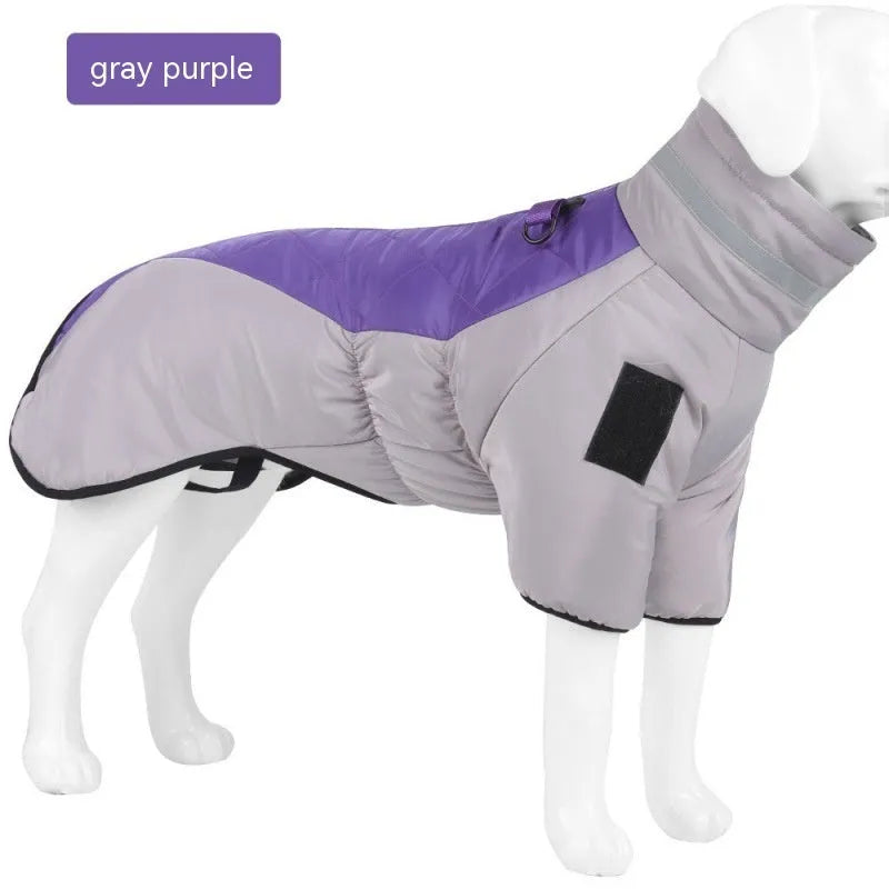 New winter dog coat waterproof thicken pet jacket for medium large dogs in gray black colour with elastic belly strap