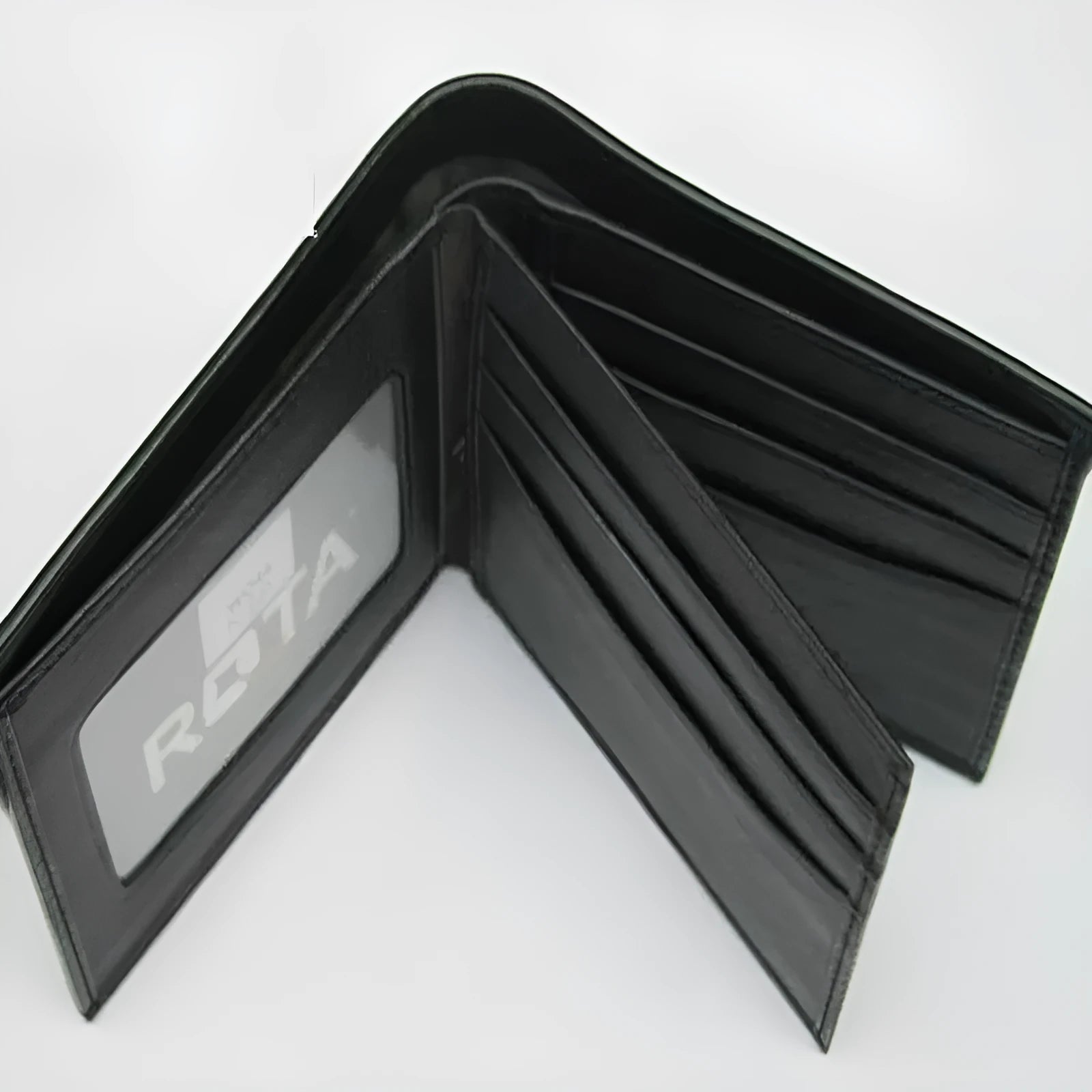 Cowhide leather wallet with pearl fishskin lining in horizontal square design
