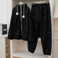 Lace jacquard coral fleece hooded pyjama set for women, winter sleepwear, long sleeves, thickened fabric