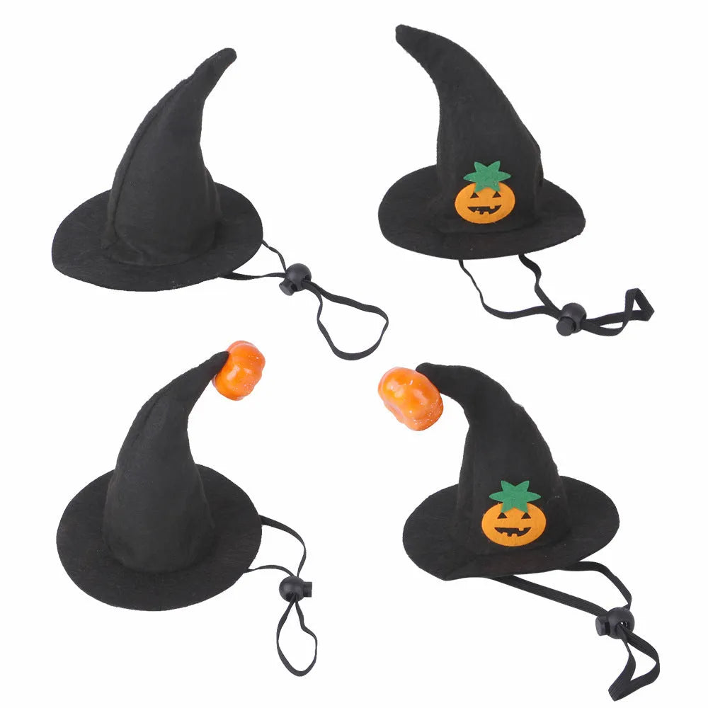 Cloth pet cat Halloween hat with embossed pumpkin design on feline head