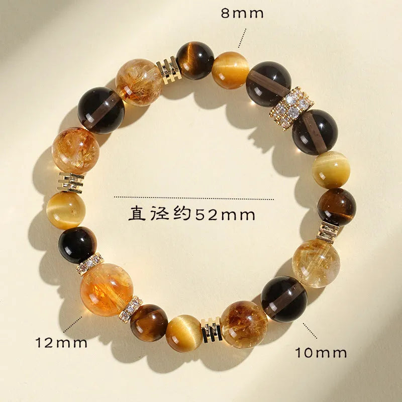 Natural yellow 10mm tower crystal string beads bracelet on wrist