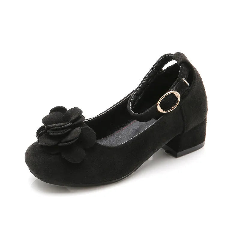 Girls show leather princess high heels in black pink red artificial PU upper sizes 27 to 37