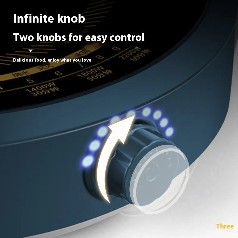 Induction cooker with circular cooking surface and knob control