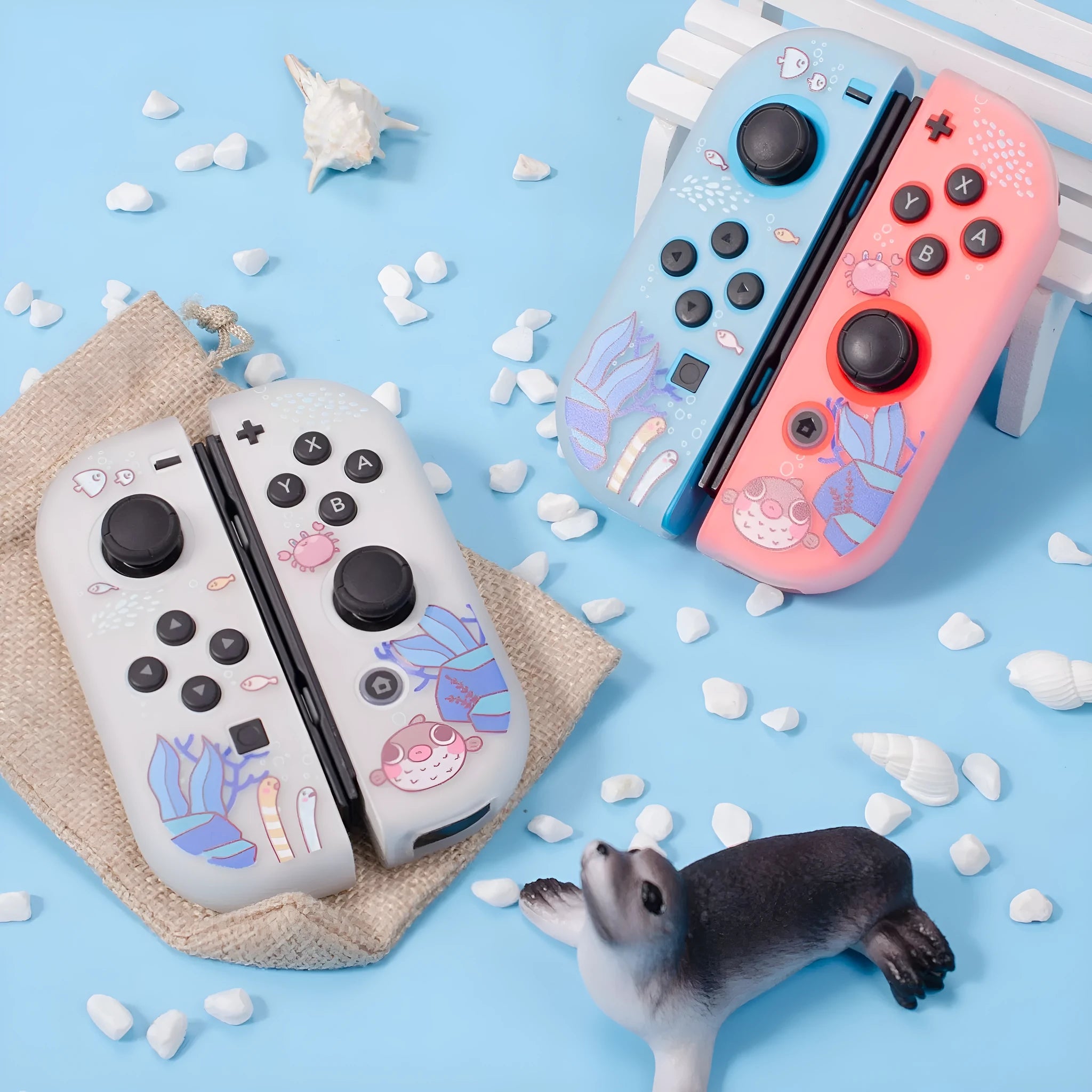 Nintendo Switch OLED protective case with Submarine Exploration design in blue underwater theme
