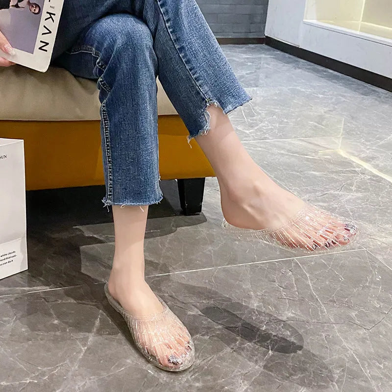 Fashion crystal women's toe-covered non-slip sandals in gradient colour with plastic upper and PVC sole
