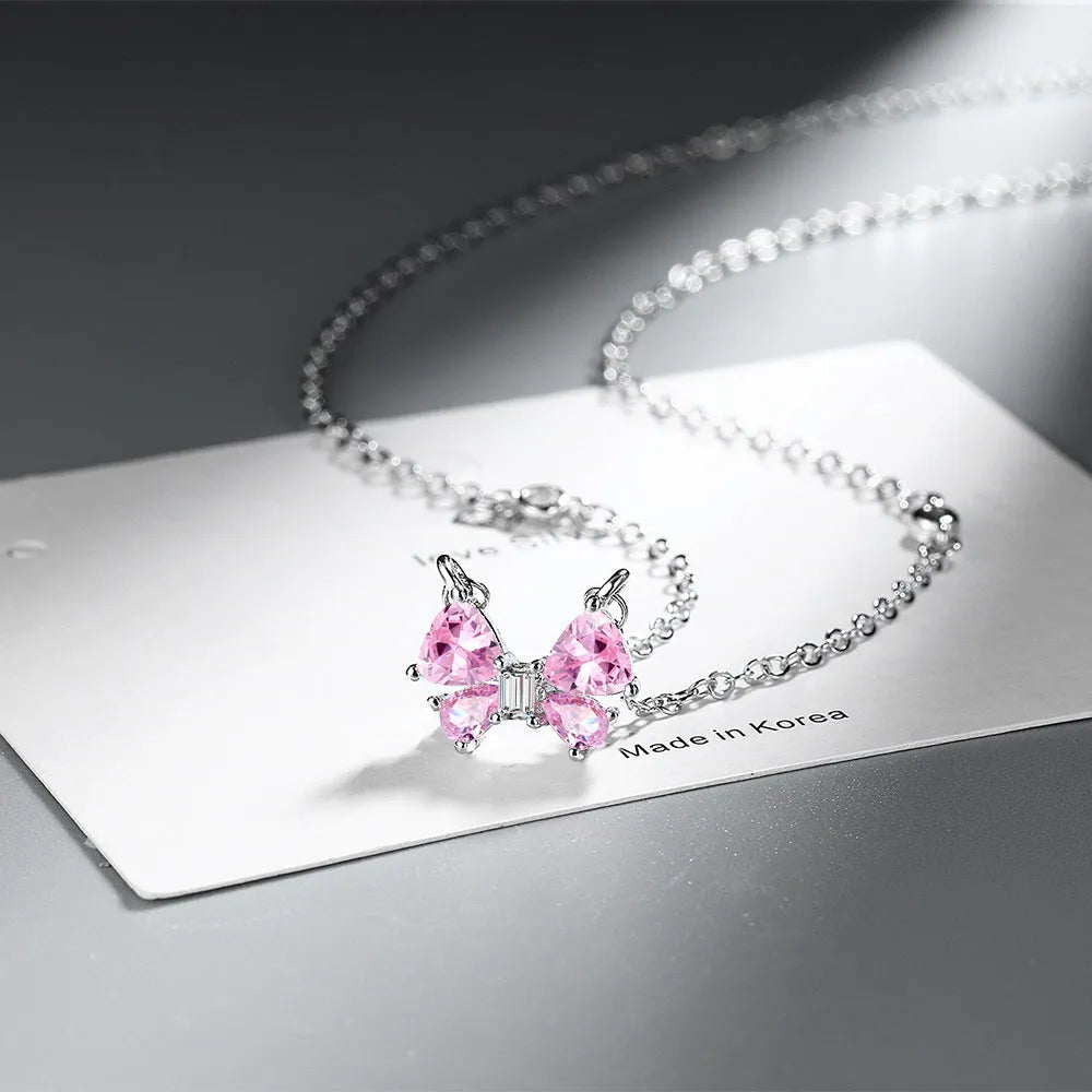Geometric pink zircon necklace for women, copper electroplated pendant, 3g lightweight fashion jewellery