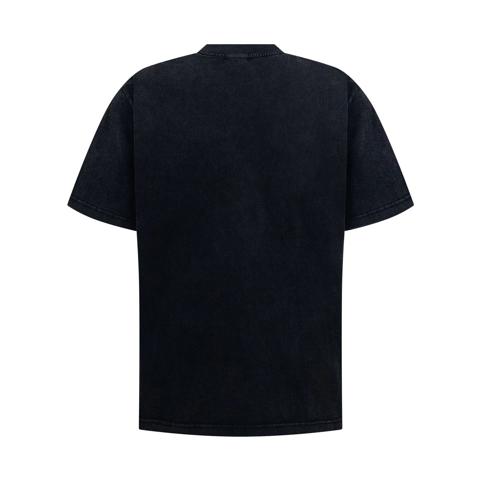 Washed vintage men's loose short sleeve t-shirt in black cotton blend, front view