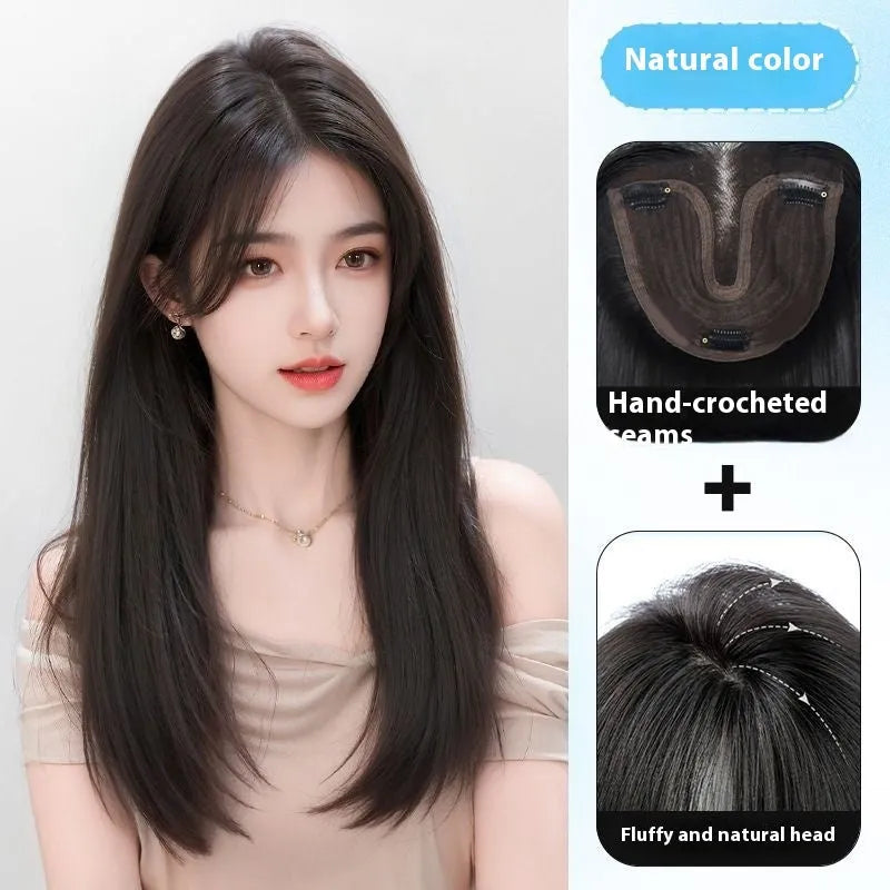 Brown Black high temperature fibre full-head wig with Chinese character bangs for ladies