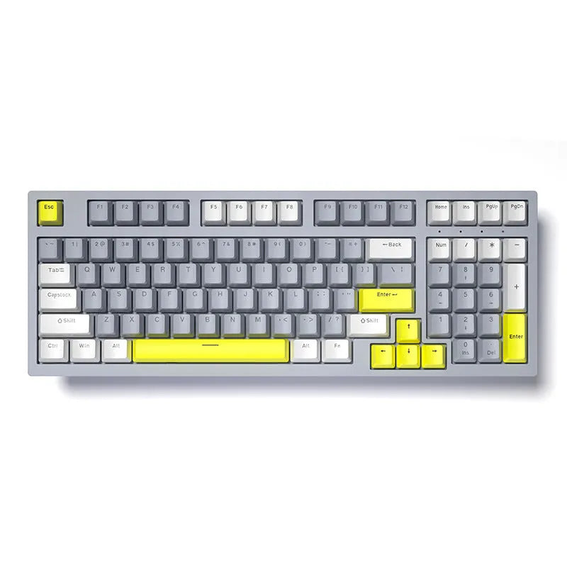 Custom mechanical keyboard and wireless mouse in selected colour option with backlight illumination.