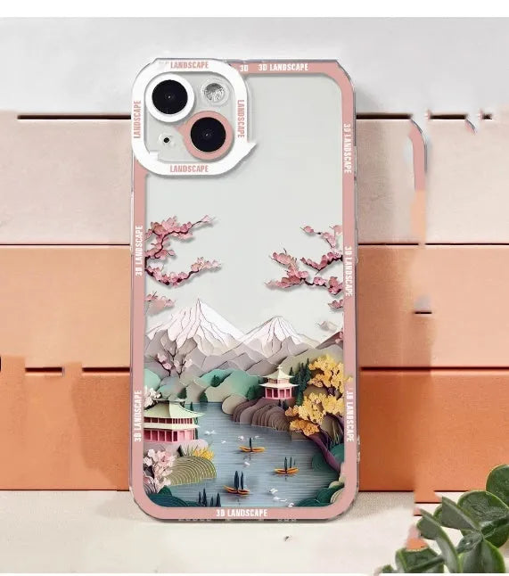 3D landscape silicone phone case in dark grey for iPhone